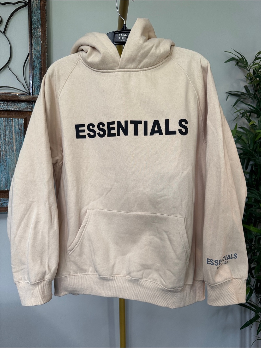 ESSENTIALS Fear of God Mens Cream Logo Hoodie Sweatshirt EUC L